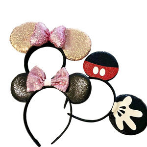 Disney Mickey & Minnie Mouse Ears Set of 3 Sparkling Mouse Ear With Bow Headband